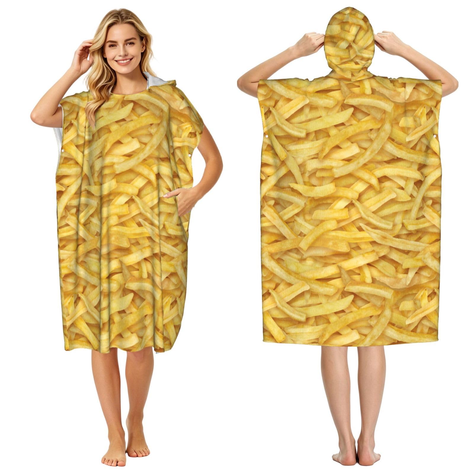 Poadnly French Fries, Adult Hooded Beach Towel 90 x 110 cm,Changing Bath Robe, Surf Poncho Towel For Women Men