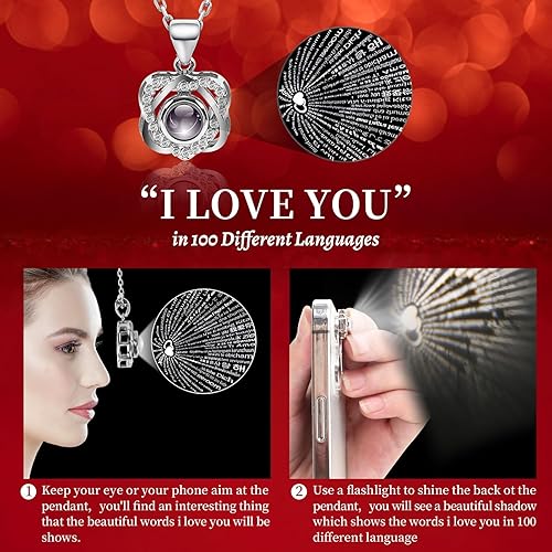 Miniatura 3 de Collar con diseño de rosa real preservada con corazón con texto en inglés "I Love You", flores eternas, regalos de cumpleaños para su madre, esposa,