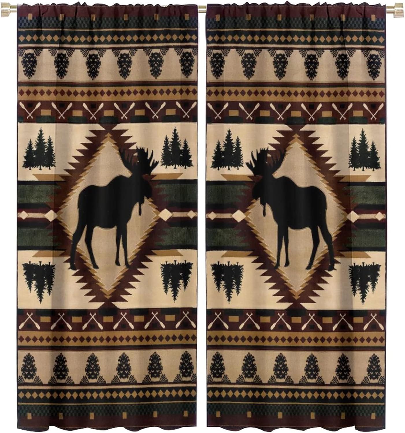 Rustic Moose Deer Curtain, Retro Rustic Cottage Country