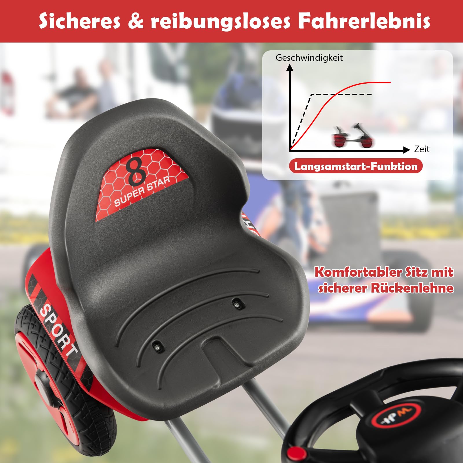 Produktbild von LED Beleuchtung GOPLUS 12V Elektro Kinderfahrzeug - Klappbares Gokart Mit LED-Lichtern, Für 2-5 Jahre Verstellbares Lenkrad Kinder
