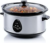 Ovente SLO35ABR 3.7 Qt Electric Slow Cooker - 3 Settings, Dishwasher Safe Stoneware, Stainless Steel, Glass Lid for Family Stews & Soups