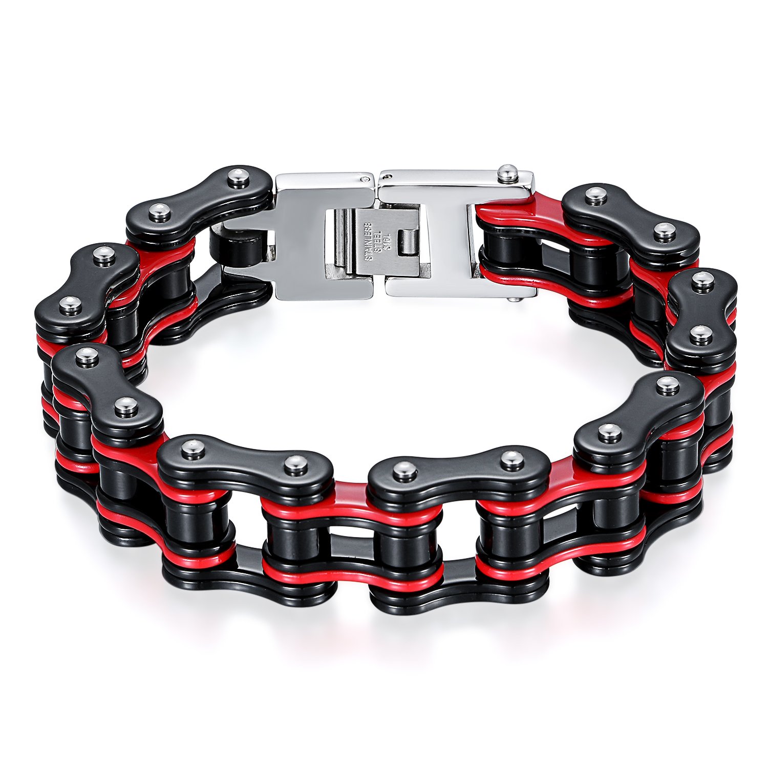 JewelryWe Schmuck Herren Biker Kette Armband, Groß Schwer Hochglanz Poliert Fahrradkette Motorradkette Armkette Armreif aus Edelstahl, 5 Verschiedene Modellen