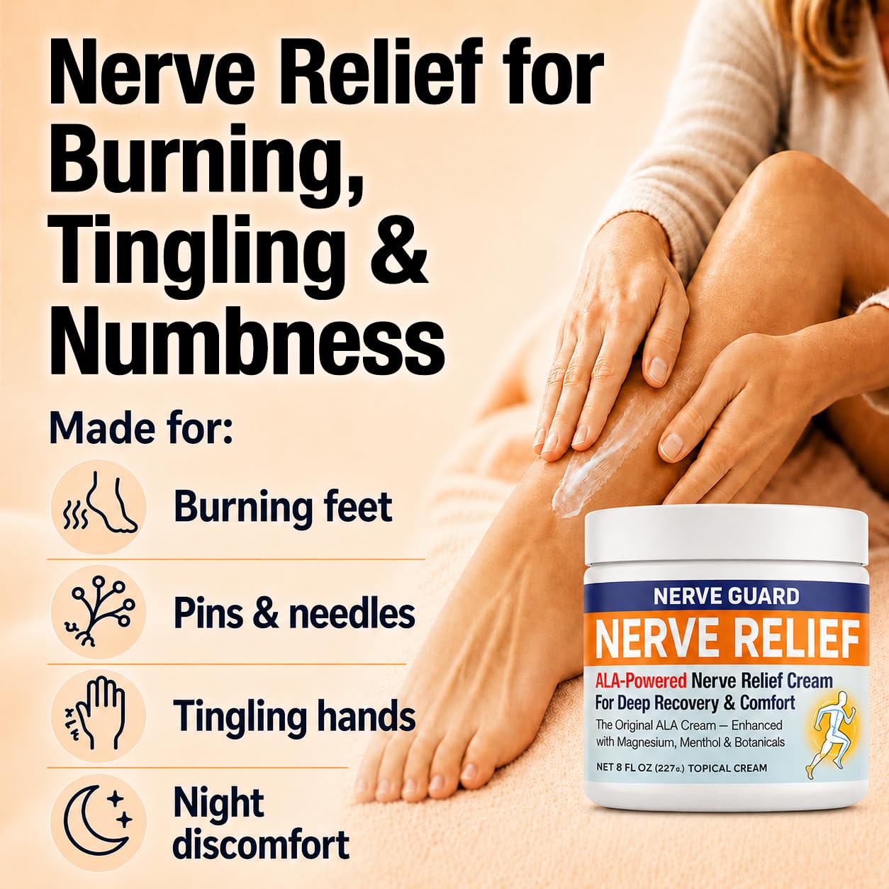 Neuropathy Nerve Relief Cream – Maximum Strength XL 8 oz – Menthol 3.7% + Magnesium Chloride 2% + Alpha Lipoic Acid (ALA), Fast-Acting for Feet Hands Legs & Back – Non-Greasy, Fast Absorbing – XL 8 oz — Amazon image 4