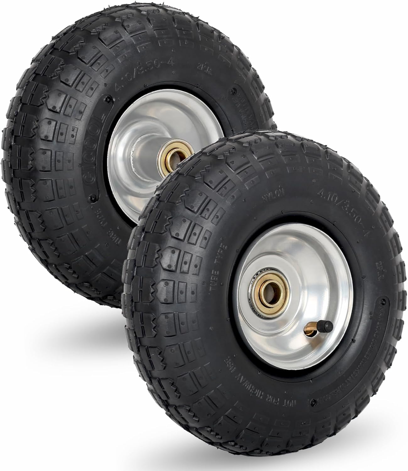 4.10/3.50-4 Pneumatic Tire, 10" Tire and Wheel, 2 Pack, with 2.2" Offset Hub, 5/8" Axle Bore Hole, Sealed Bearings, for Hand Truck Trolley Dolly Cart