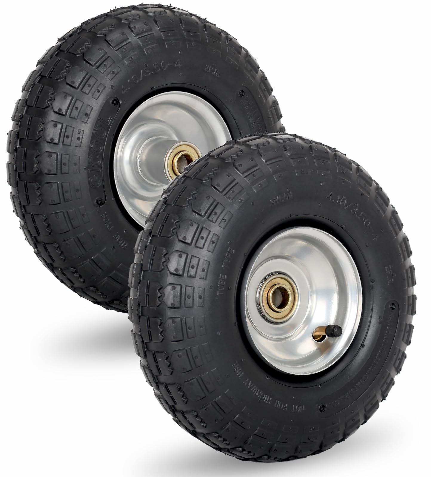 GICOOL 10" Tire and Wheel, 2 Pack, 4.10/3.50-4 Pneumatic Tire, with 2.25" Offset Hub, 5/8" Axle Bore Hole, Sealed Bearings