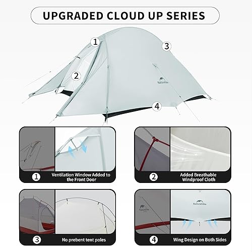 Miniatura 7 de Naturehike Cloud-Up - Tienda de campaña ligera para 1 persona, para mochileros, para un solo hombre, para una sola persona, para camping,