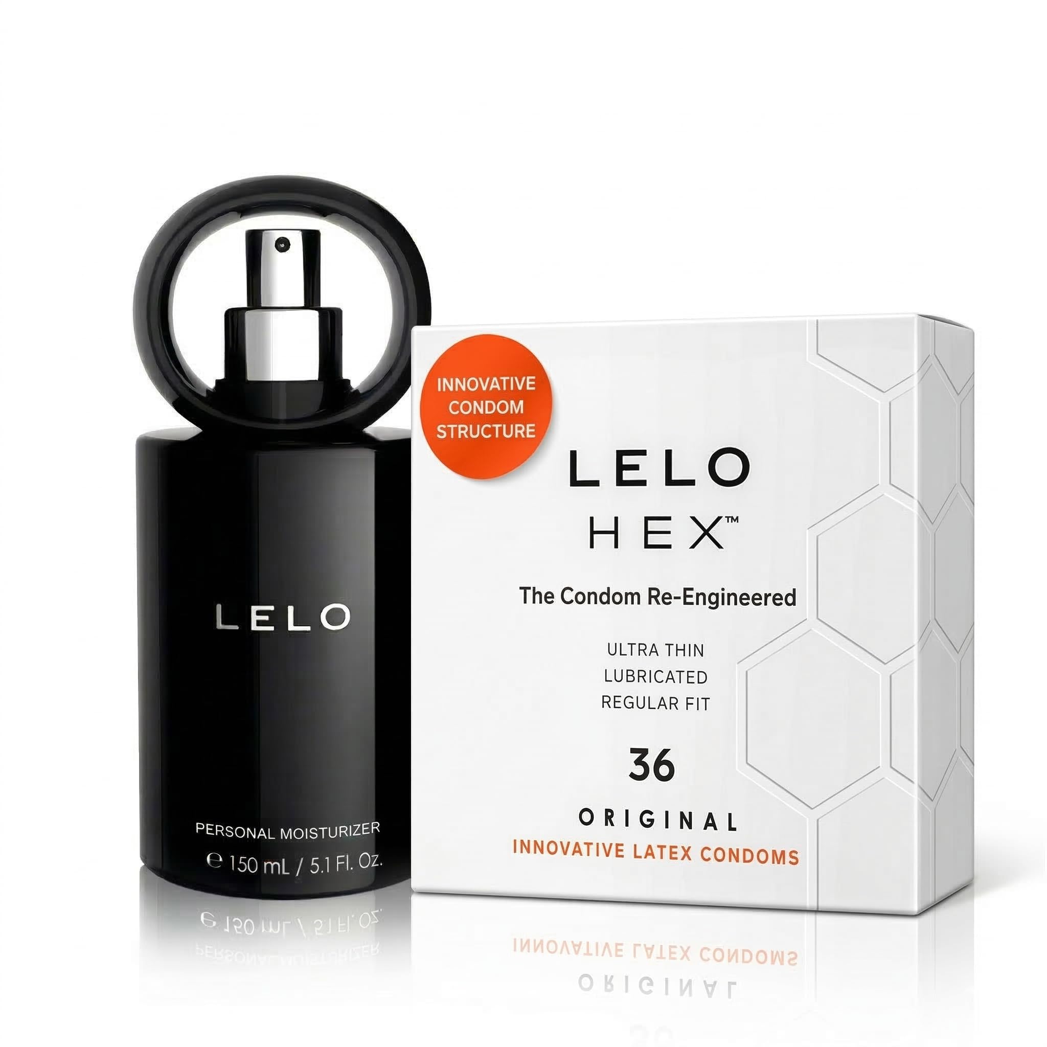 LELO Bundle: HEX Original Ultradünne Kondome für Männer (36-Packung) + Personal Moisturizer Luxuriöses Gleitgel für Frauen und Männer, Wasserbasis, 150ml