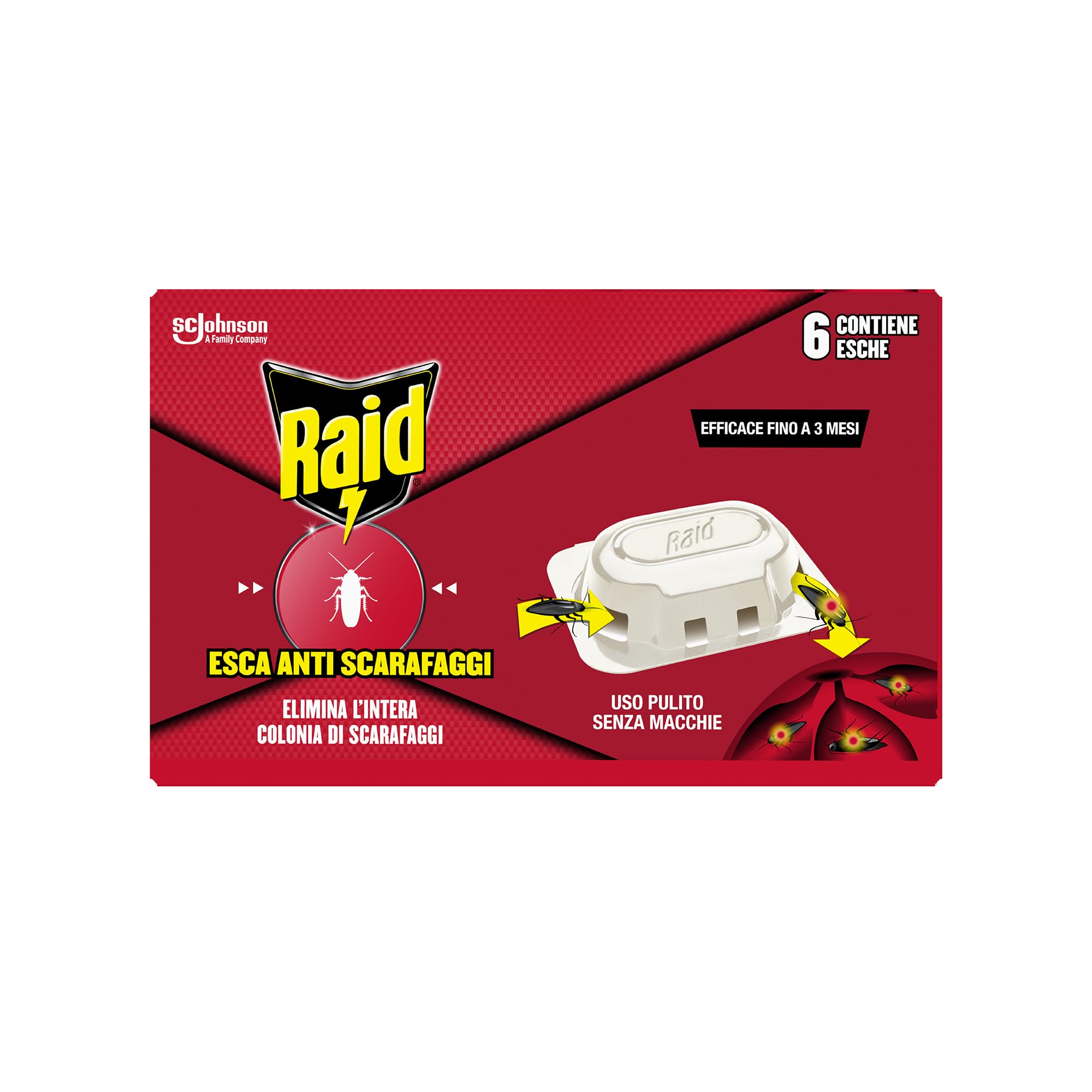 Raid Esca Scarafaggi Insetticida Inodore 3 Mesi 6 Pezzi