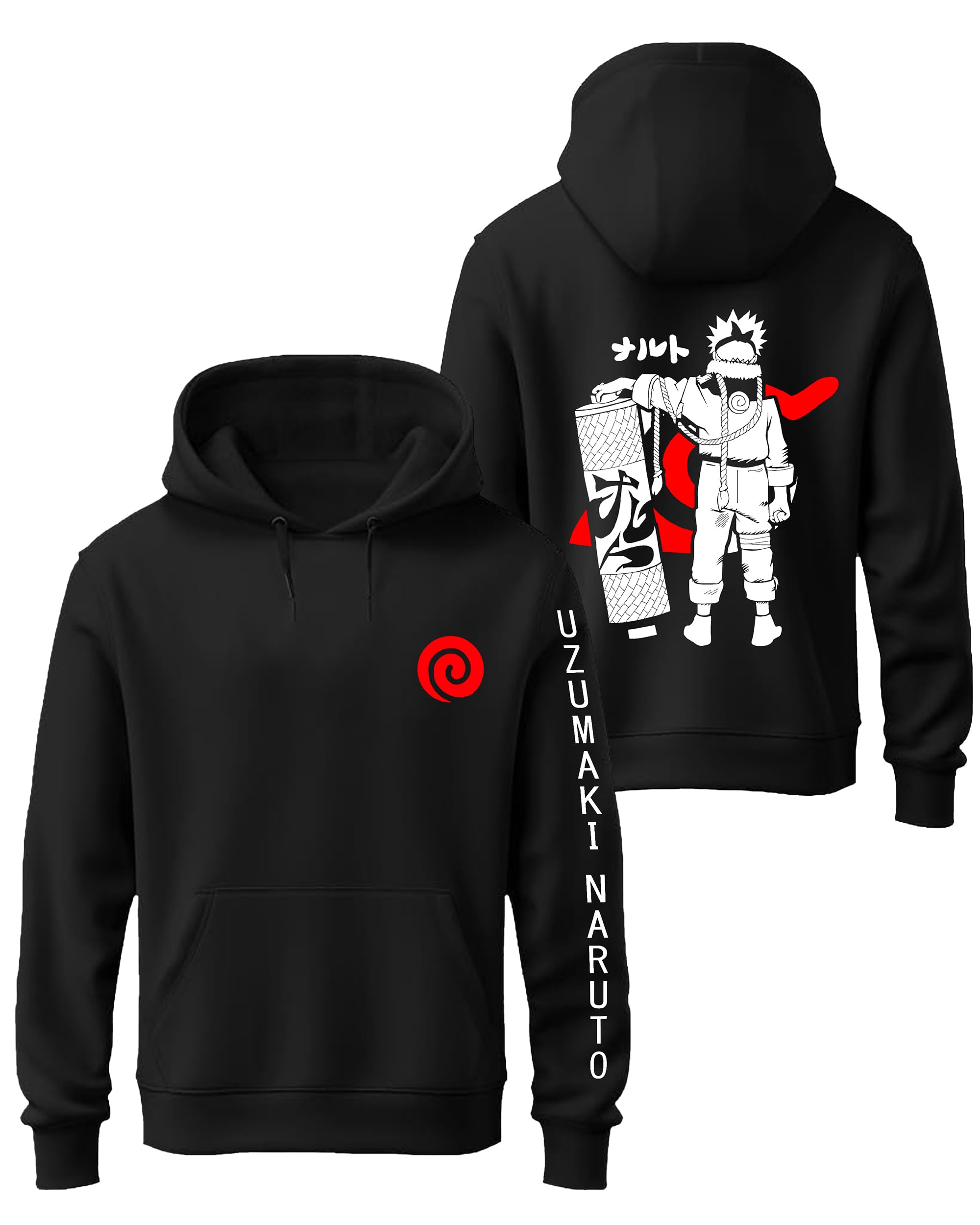 Khakey Anime Naruto Hoodie for Boys | Stylish Black Pullover Sweatshirt with Graphic Back Print | Casual Wear-image-37