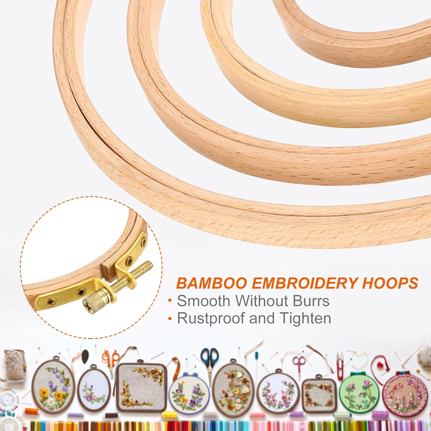 PATIKIL 4 Pieces 8 Inch Embroidery Hoops Round Adjustable Beach Wood Circle Cross Stitch Hoop Ring Bulk for Embroidery Art Craft Handy Sewing Decoration