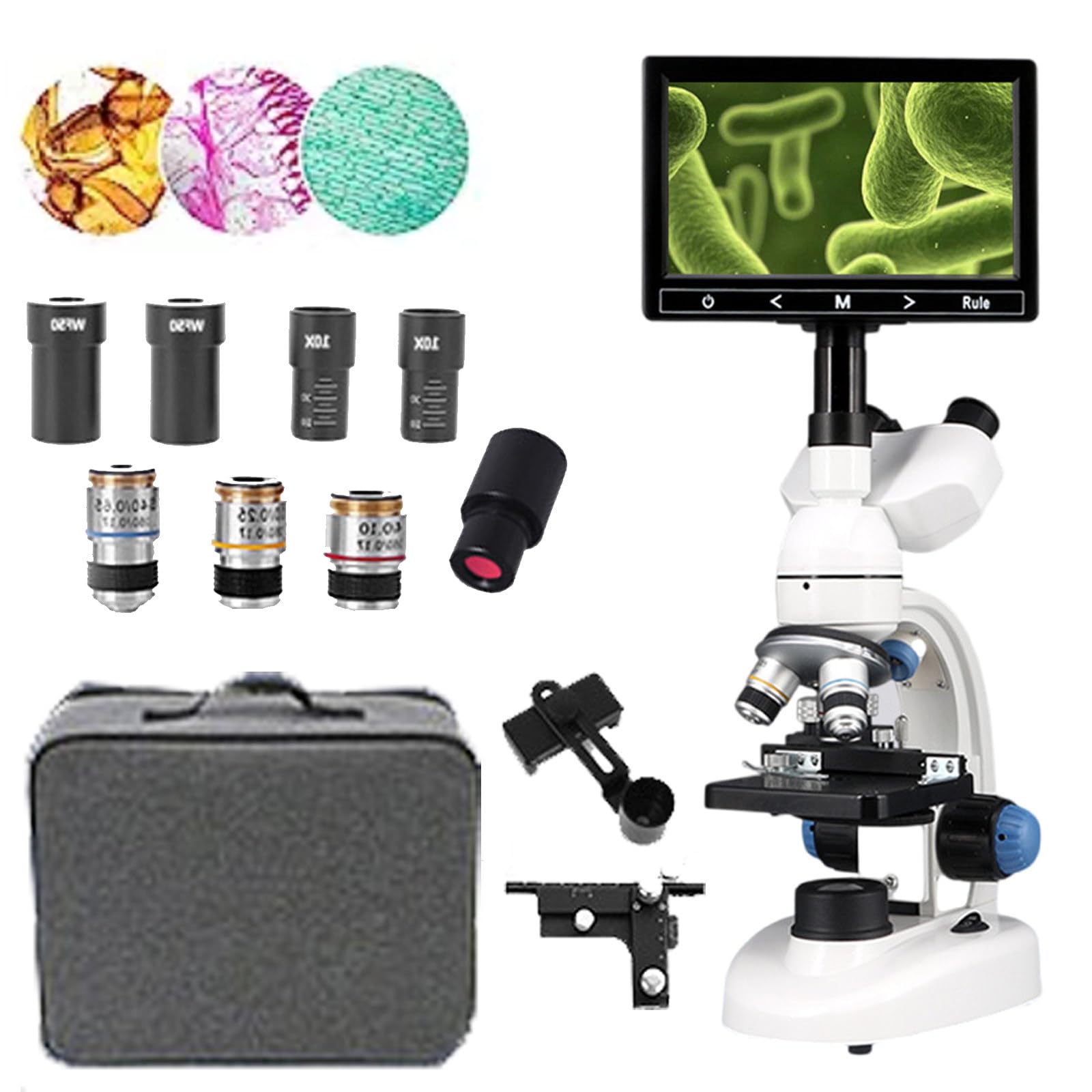 Microscopio Trinoculare, Microscopio Trinoculare Composto A Led Da Laboratorio Digitale 40x-30000x/50000x/70000x - Schermo Da 7" + Oculare Elettronico, Per Acquacoltura/Istruzione/Chimica,30000x