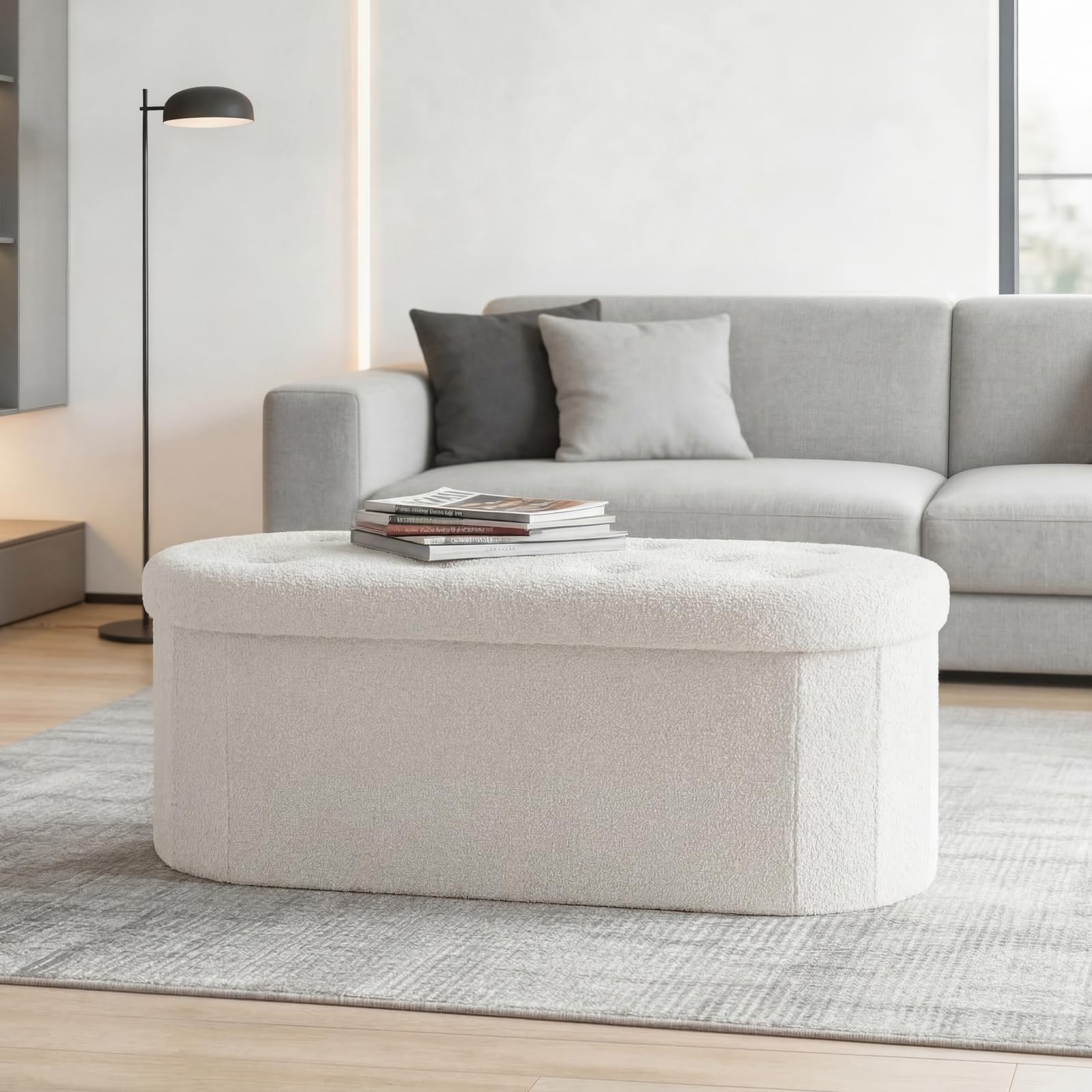 White Storage Ottoman Bench - 43 Inch