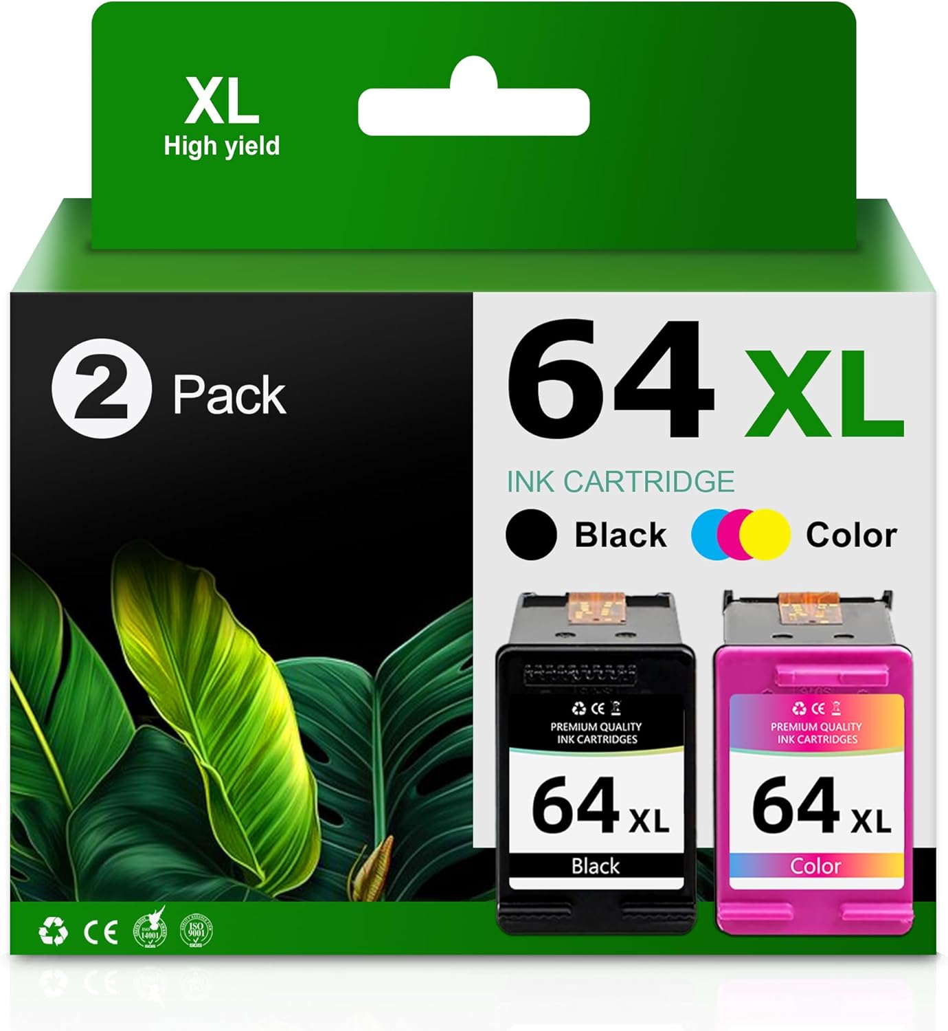 64XL Ink Cartridge Black and Color Combo Pack Replacement HP Ink 64 XL Use for Envy Photo 7855 7858 6252 6255 7800 7100 7120 7155 7158 Tango Series Printer (Black/Color, 2 Pack)