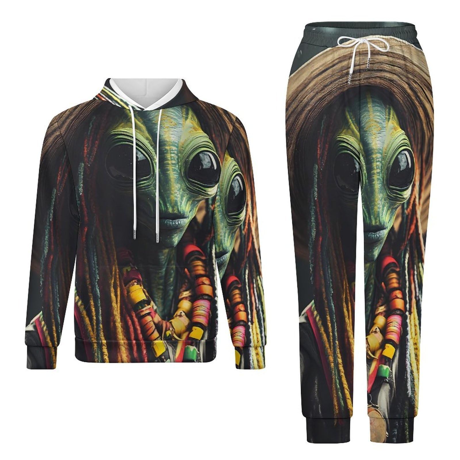 Aliens Reggae - Tuta da uomo alla moda, felpa con cappuccio e pantaloni da jogging, set completo per palestra e corsa