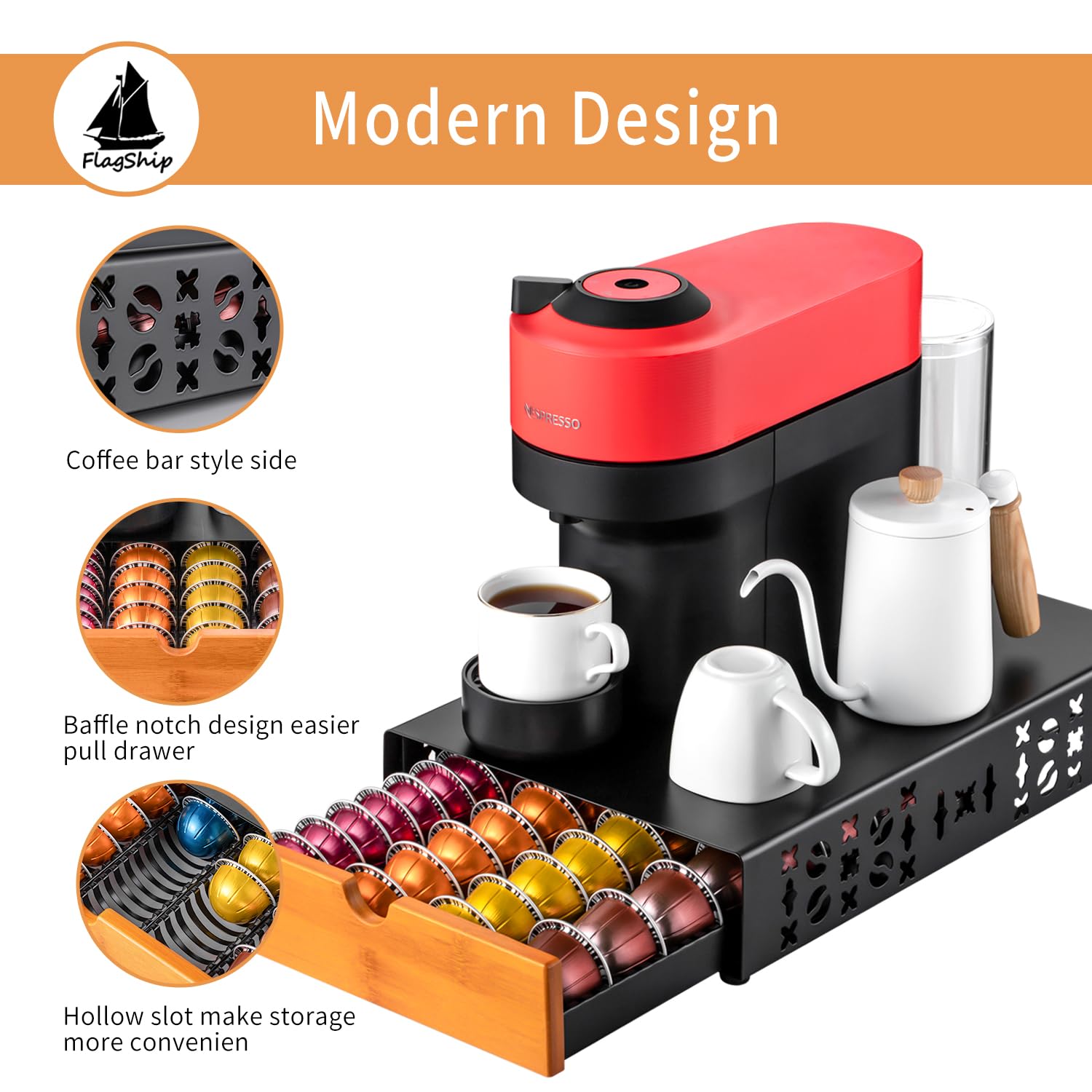 Flagship Soporte para cápsulas de café Vertuo para cápsulas Nespresso, metal negro, se adapta a todos los tamaños de cápsulas Vertuo