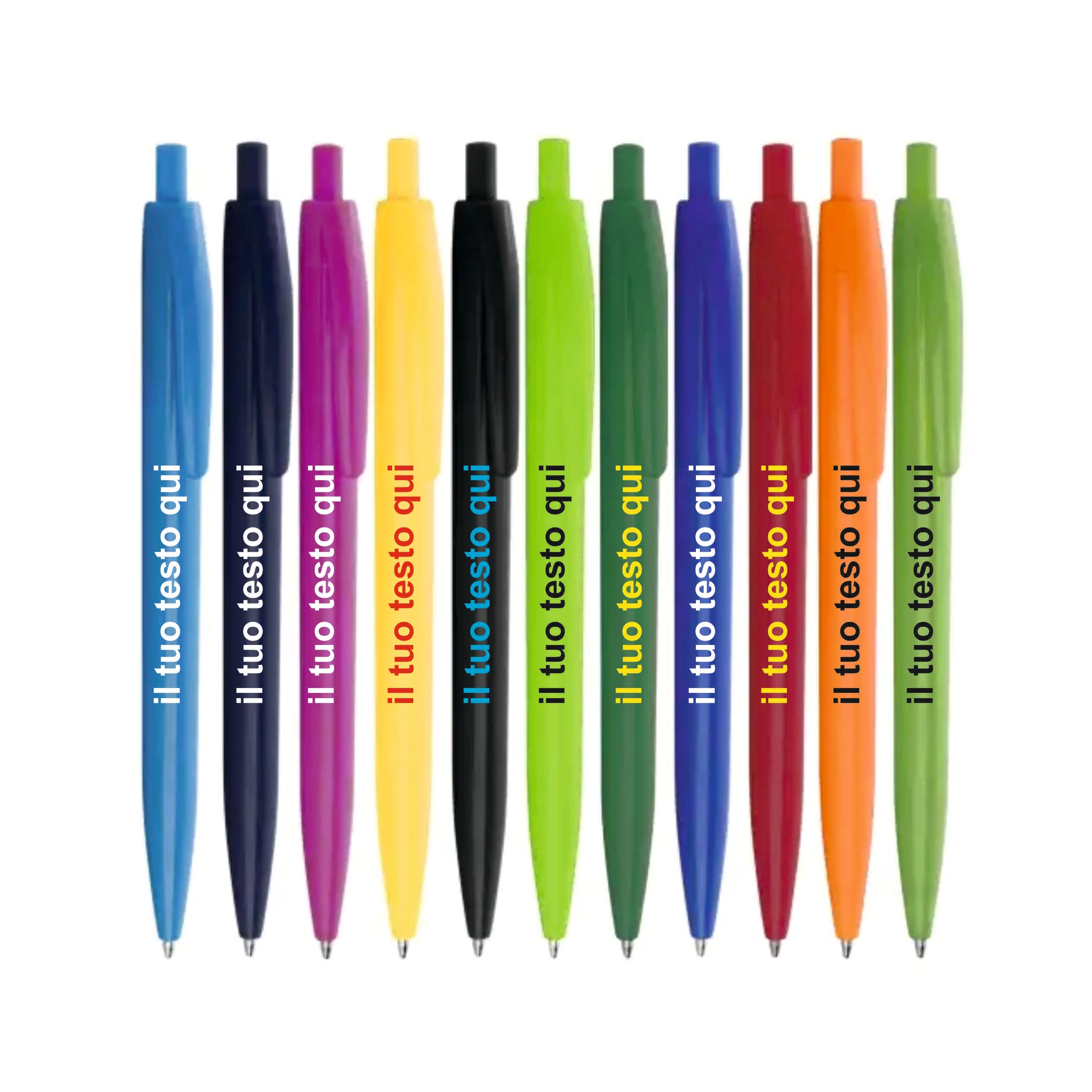 Set 100 Penne a Sfera Personalizzabili con Scritta - Confezione di Penne a Scatto Personalizzate - Idea per Ufficio, Inaugurazioni, Fiere, Gadget Promozionali