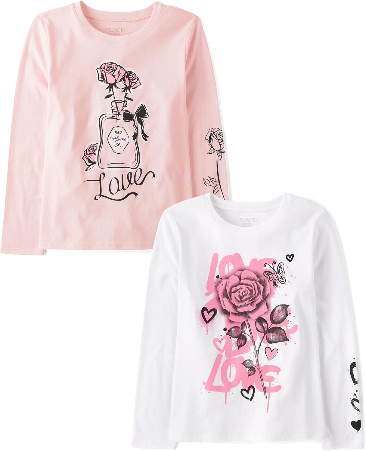 The Children's Place Girls Unicorns,Sports,Butterflies Long Sleeve Graphic T-Shirts,2 Pack