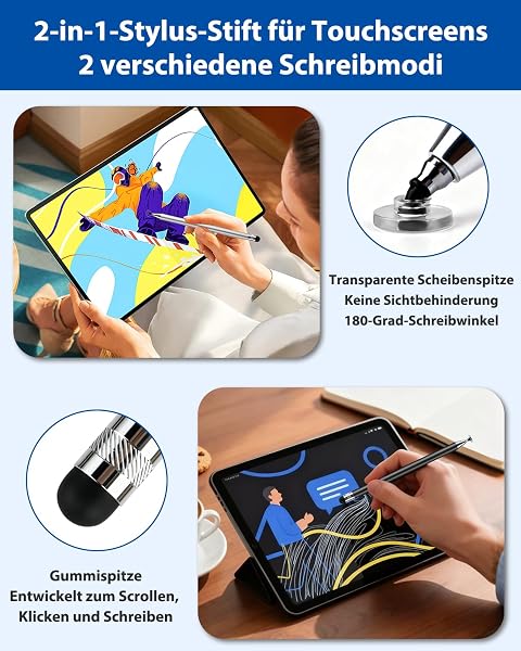 Stift für Tablet (5 Stück) Universal 2 in 1 Touchscreen Stift für Handys, Leichtgewicht, Präzise Steuerung Touchscreen Stift, Roségold, Blau, Silber, Weiß, Schwarz - 4