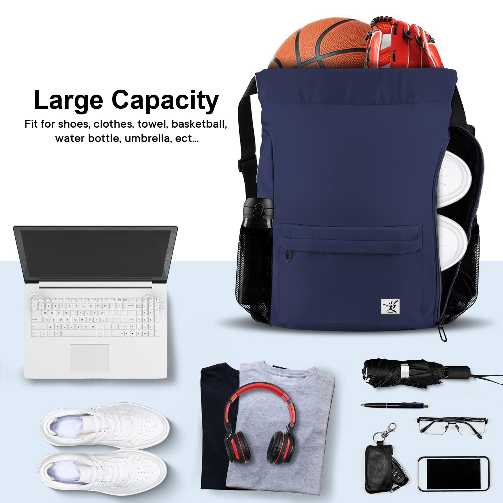 Risefit Drawstring Backpack with Mesh Pockets String Gym Bag Sackpack Sandproof Water Resistant Beach Backpack for Men Women - Image 2