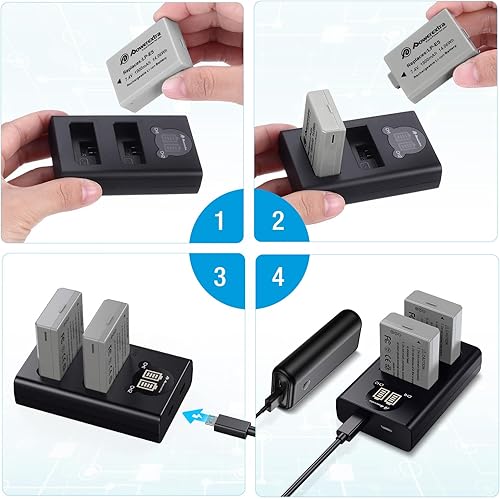Miniatura 6 de Powerextra Paquete de 2 baterías LP E5 compatibles con Canon LP-E5 y cargador LCD de doble canal para Canon EOS Rebel XS Rebel T1i Rebel XSi 1000D