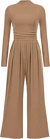 PRETTYGARDEN Jumpsuits For Women Dressy Fall Fashion Clothing 2025 Long Sleeve Mock Neck Date Night Rompers Business Outfits