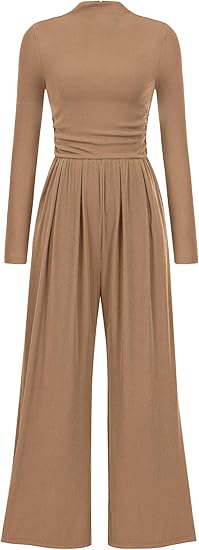 PRETTYGARDEN Jumpsuits For Women Dressy Fall Fashion Clothing 2025 Long Sleeve Mock Neck Date Night Rompers Business Outfits