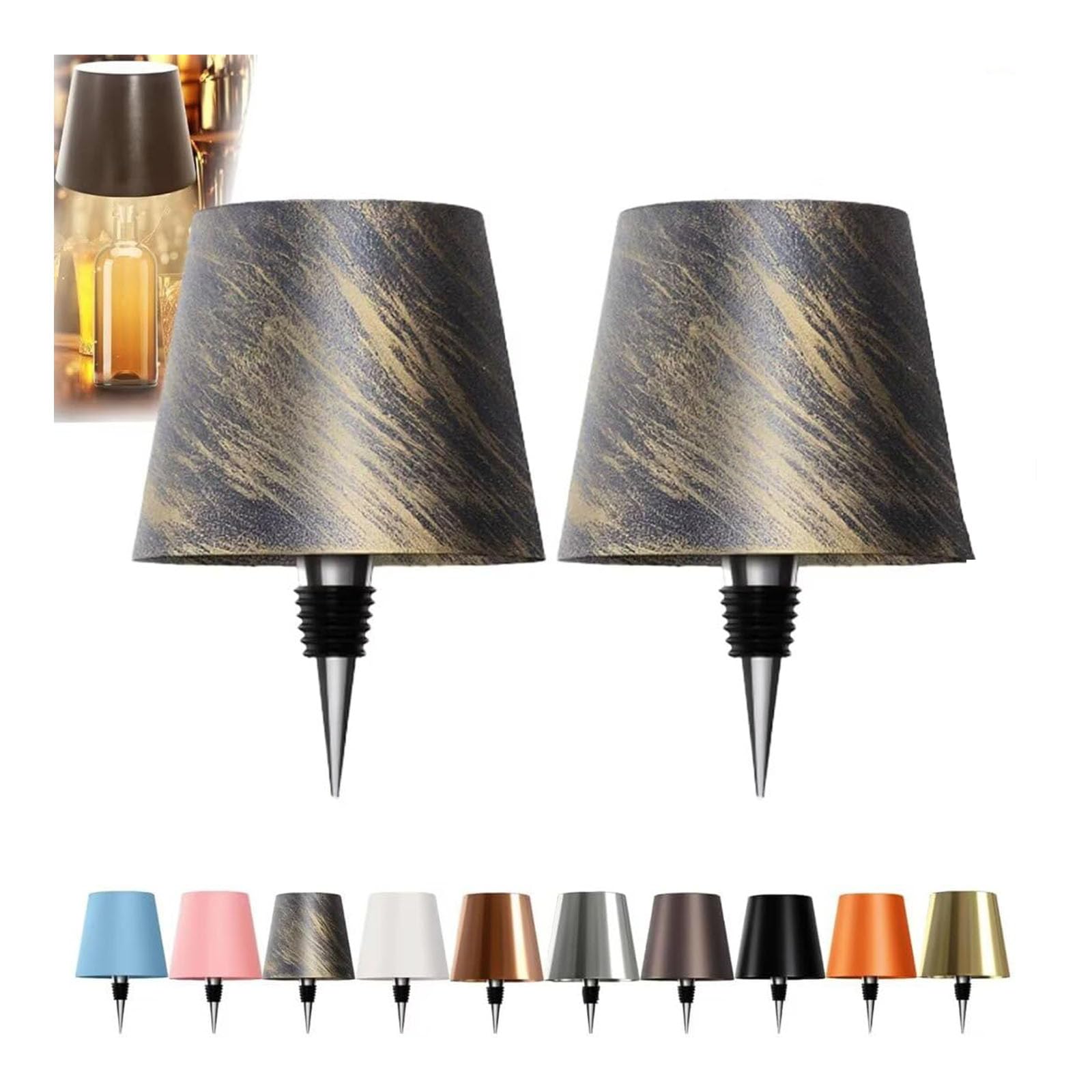 JORCEDI Wireless Bottle Lamp - Rechargeable Bottle Lights USB Rechargeable Bottle Lamp Kit, LED Bottle Lamp Wine Bottle Lamp Touch Dimmable Lamp for Bottle (2pcs Black Gold,RGB)