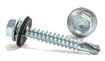 External Hex Flange Hex-Head Zinc Coated-Self-Drilling Screws with Self Sealing Neoprene Washers in Variable Sizes (100, 5.5 x 25mm)