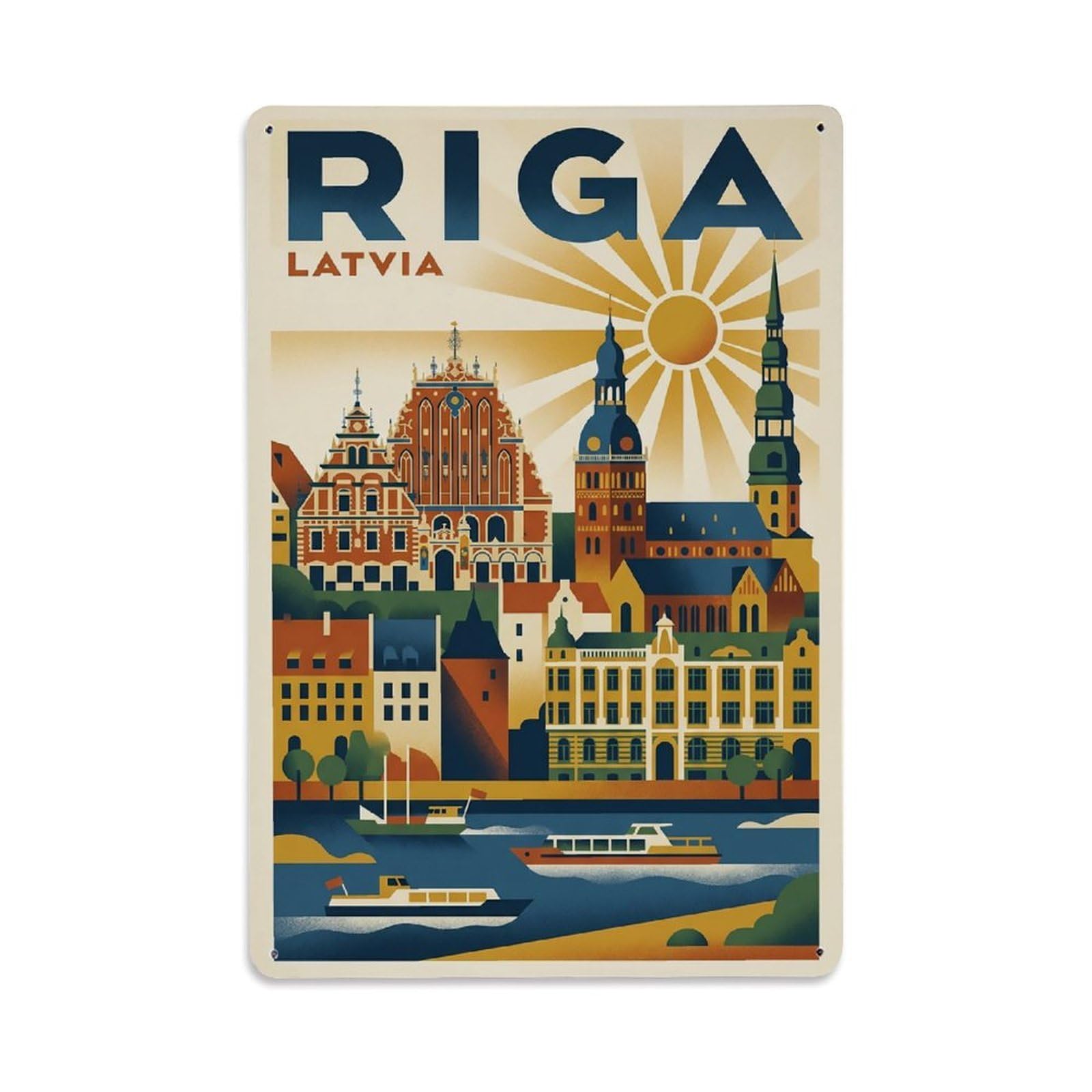 Latvia Riga Vintage Travel Metal Tin Sign