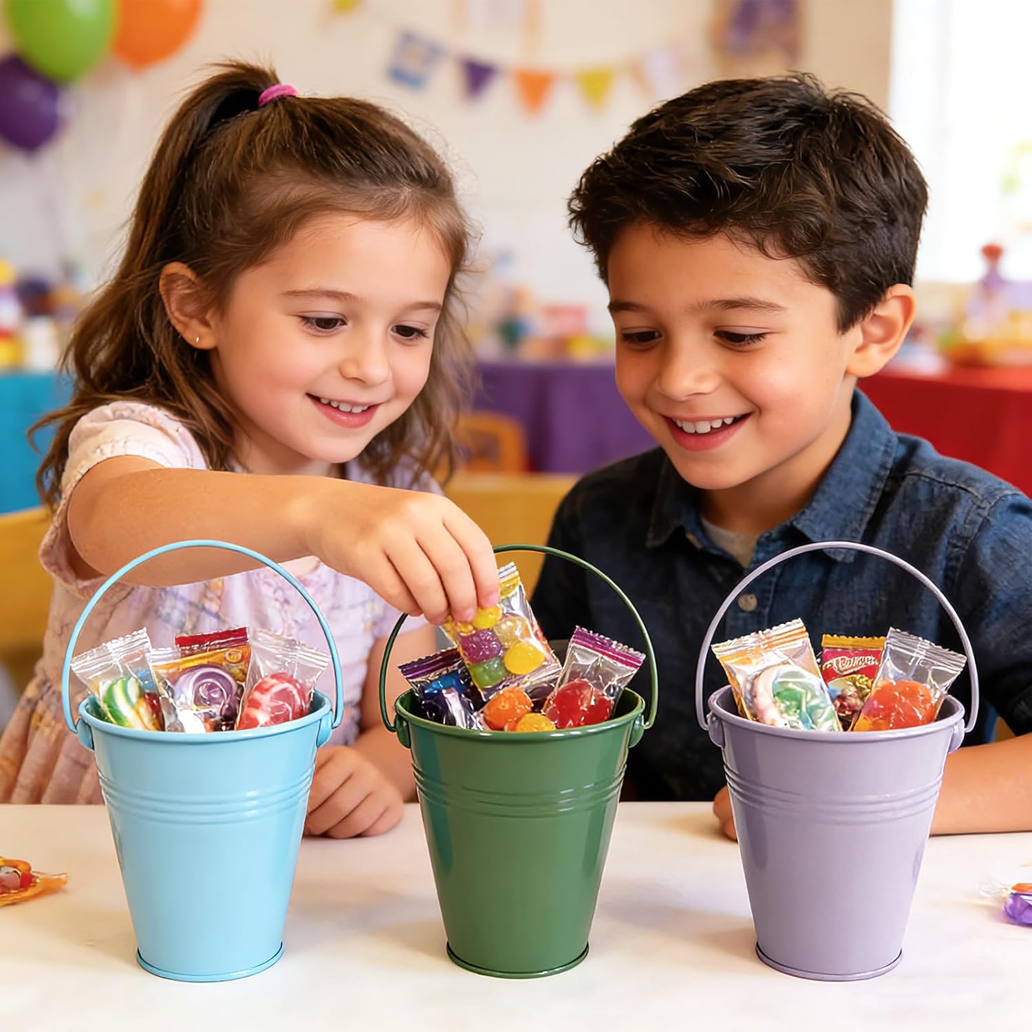 16 Pack 5.1" High Small Metal Bucket with Handle, 28 oz Colorful Mini Galvanized Tin Bucket Pail Party Supplies Decor, Flower Succulents Vase Planter, School Classrooms Crafts Pencil Holder