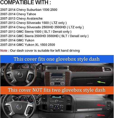 Miniatura 2 de HanLanKa Cubierta de salpicadero compatible con Chevy Tahoe Suburban Denali Avalanche GMC YukonXL, Chevy Silverado Sierra 07-13 sin altavoz y solo