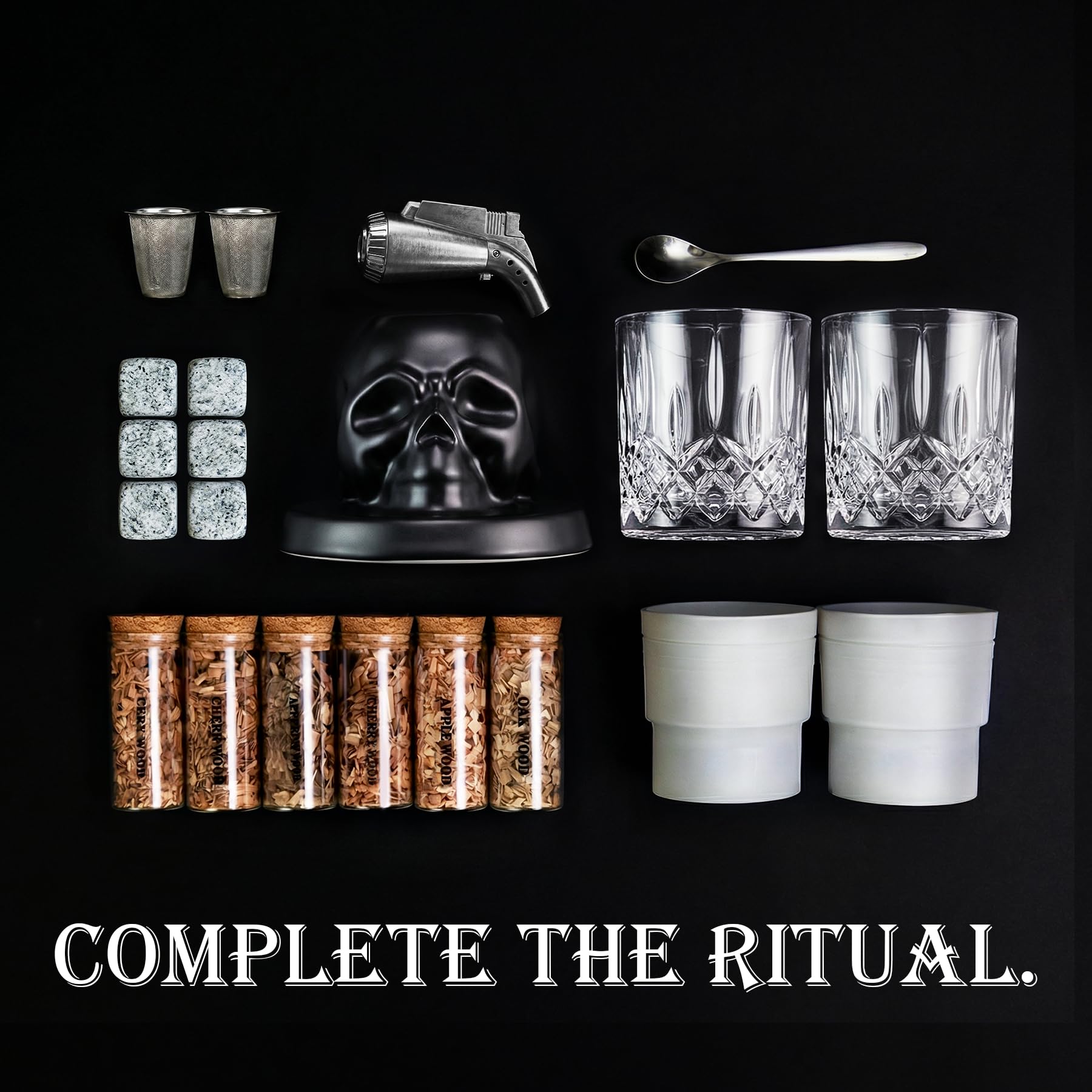 Kit de fumoir à whisky avec torche – Crâne en céramique à l'ancienne, fumoir pour bourbon et cocktail – Cadeaux de Saint-Valentin uniques pour homme, mari, petit ami et lui – Accessoires de bar cool