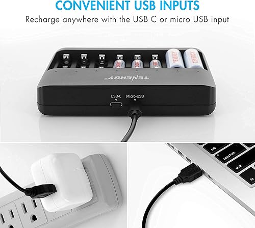Miniatura 7 de Tenergy Paquete de 24 pilas recargables AA y AAA y cargador compatible, 12 pilas AA y 12 pilas AAA