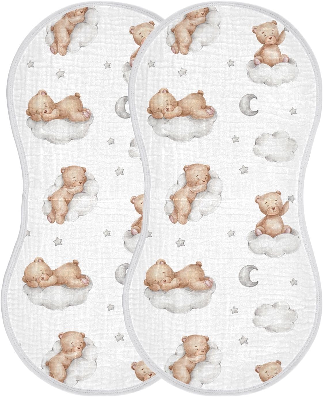 vvfelixl Baby Burp Cloths Bears Clouds Newborn Cotton Burping Cloths Set Absorbent & Soft 22 * 11IN, 4 Pack