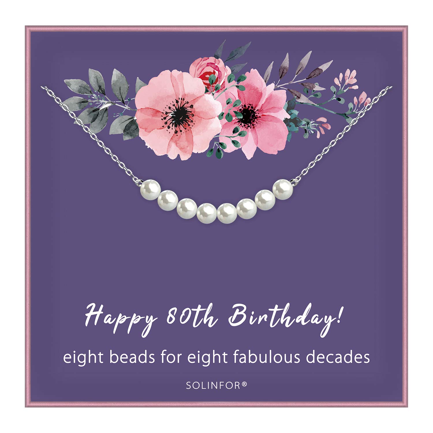 SOLINFOR80th Birthday Gifts for Women - Sterling Silver Necklace Eight Pearls for Her 8 Decades - 80 Years Old Jewelry Gift Idea