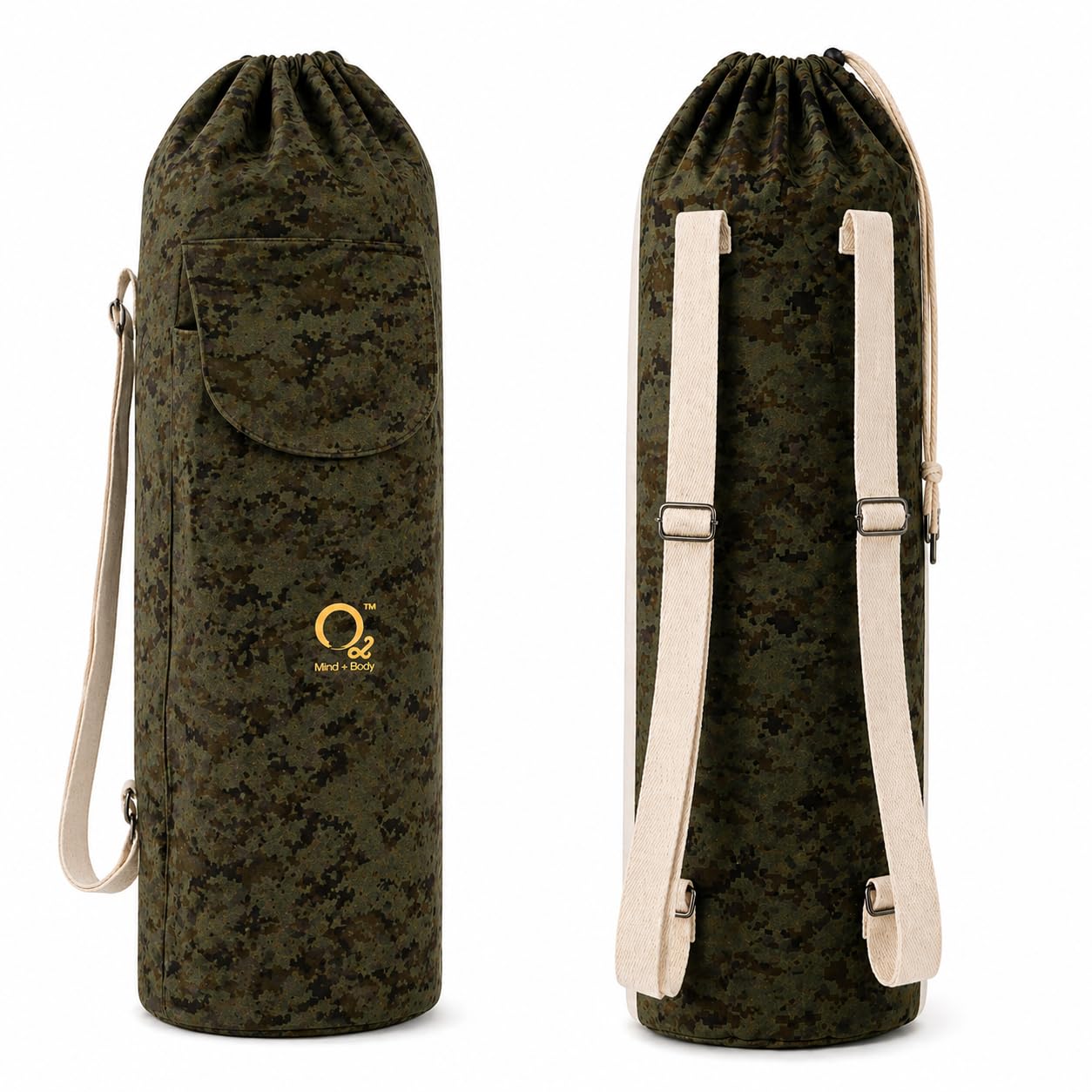 O2 Premium Yoga Mat Bag, Double Block Style | Extra Large Spacious Pocket fits 2 Blocks, Long Zipper Pocket for valuables, Adjustable Double Straps, Military Green Minecraft Canvas-image-45