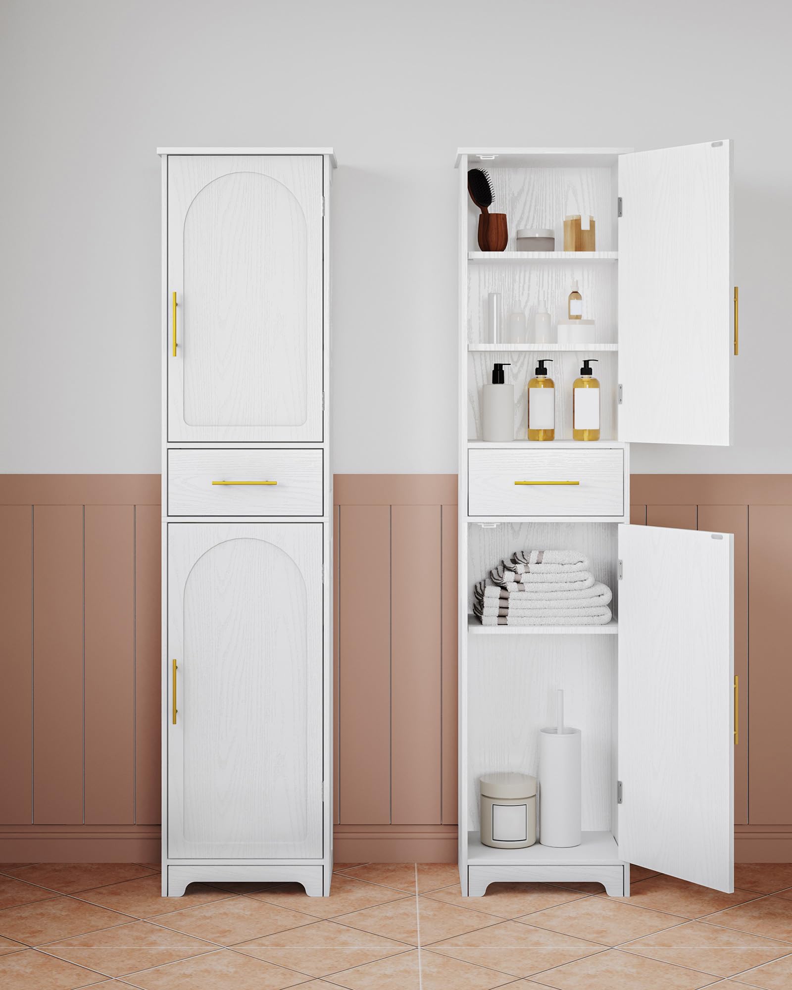 Hzuaneri Armoire de Salle de Bain, Armoire de Rangement avec 1 Tiroirs et 2 Portes, Grand Meuble Étroit, pour Salon, Chambre, Cuisine, Couloir, Blanc SC18303X