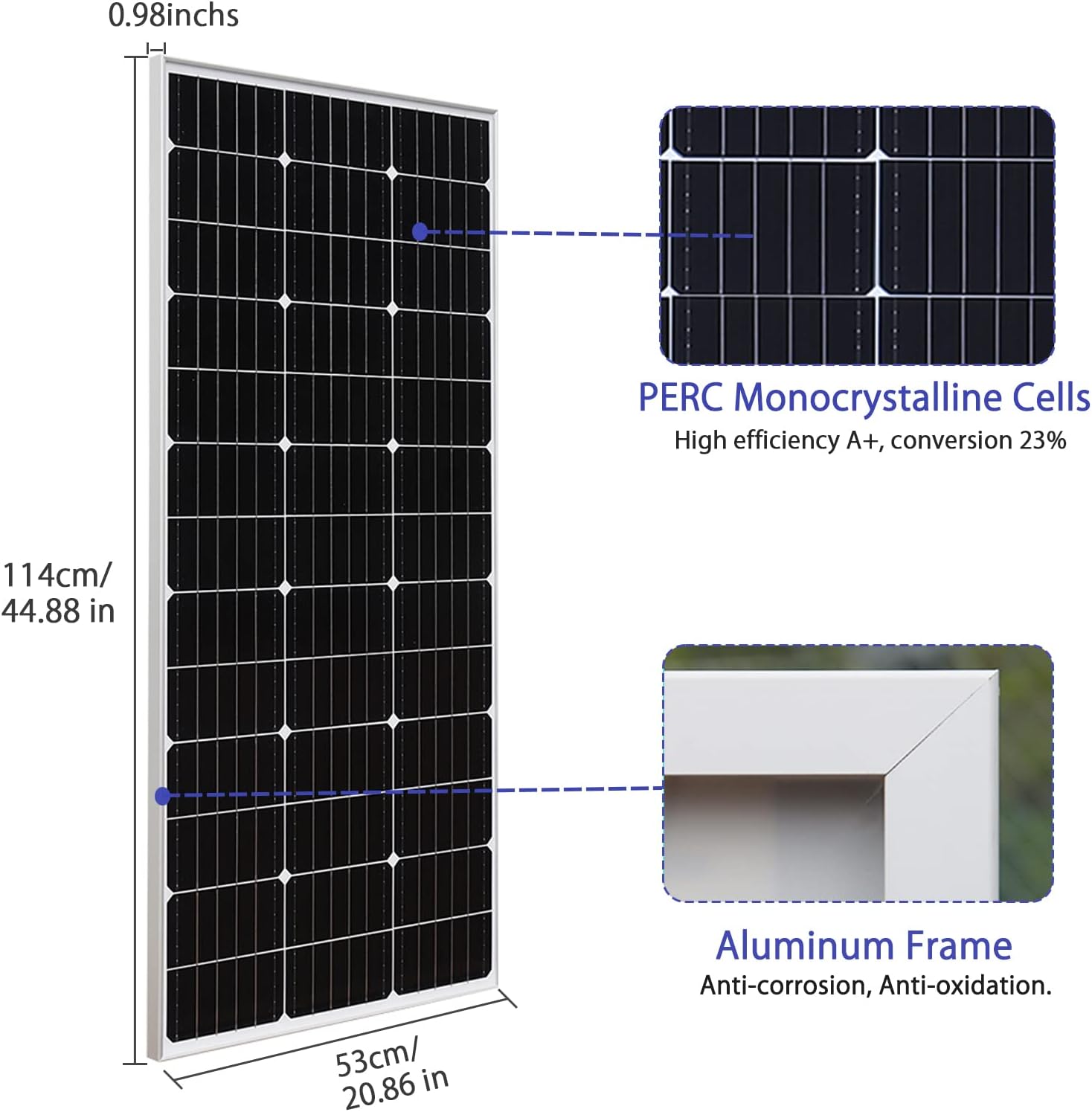 120Watt 12Volt Solar Panel Monocrystalline PV Module Off Grid Power for Battery, Boat, Caravan, RV,Trailer,Light(120W)