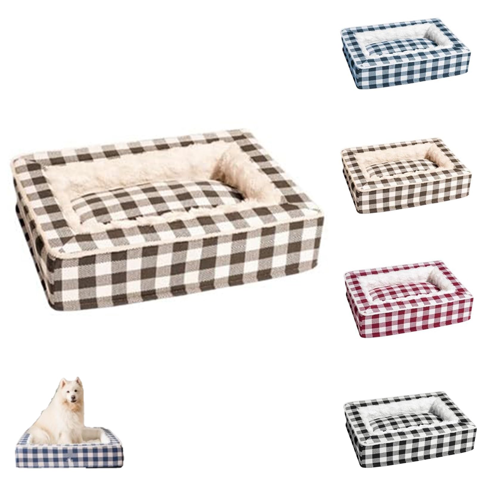 Dog Calming Bed, Festive Classic Dog Calming Bed, Classic Pet Bed, Square Dog Bed, Dog Sleeping Mat, Suitable for Cats and Dogs (Brown,L)