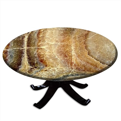 Mantel redondo de mármol de estilo rústico con borde elástico, ajustable, para interiores y exteriores, fiesta, cena, decoración de patio, se adapta