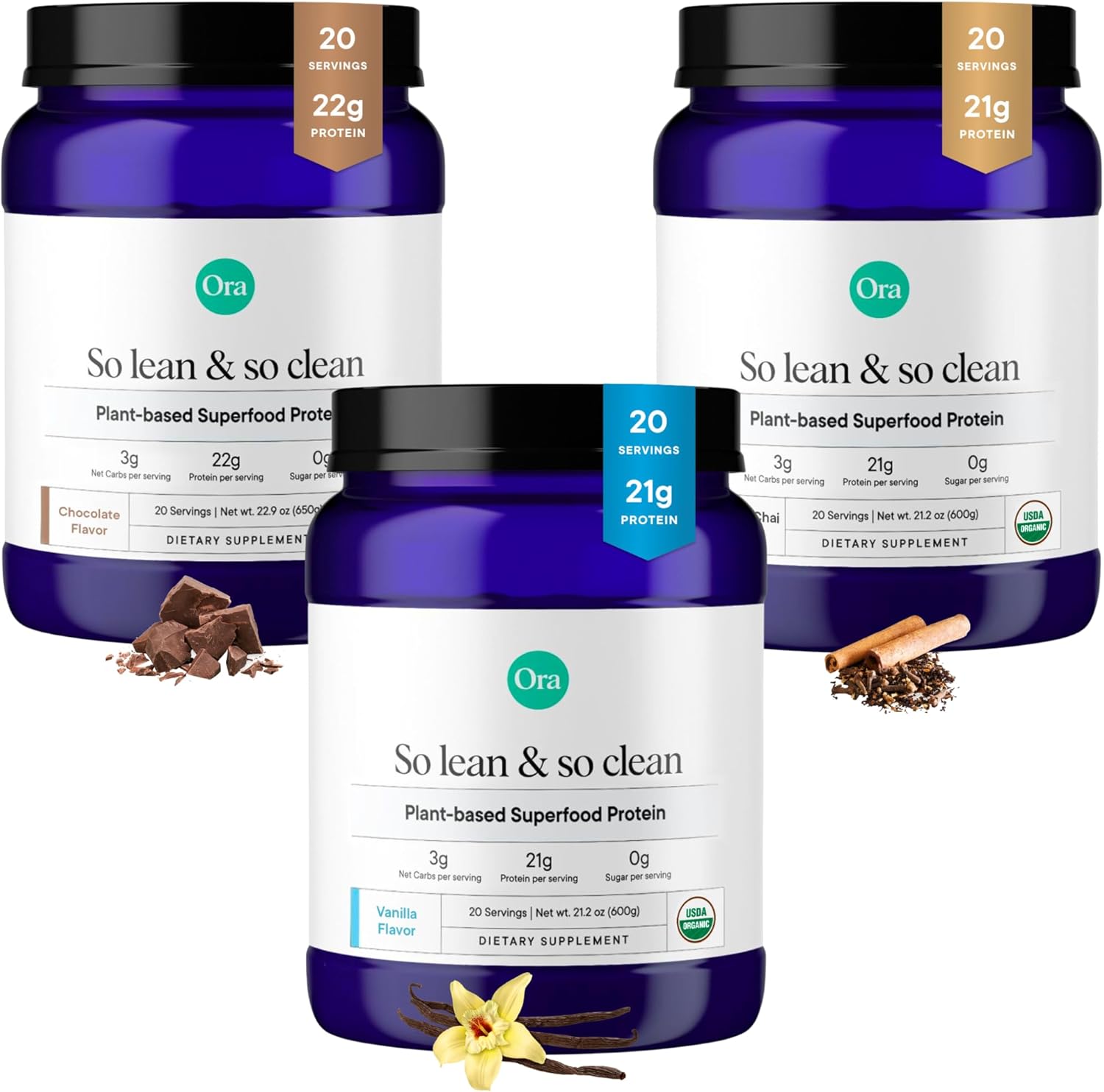 Ora Organic Protein Powder Vanilla, Chocolate & Vanilla