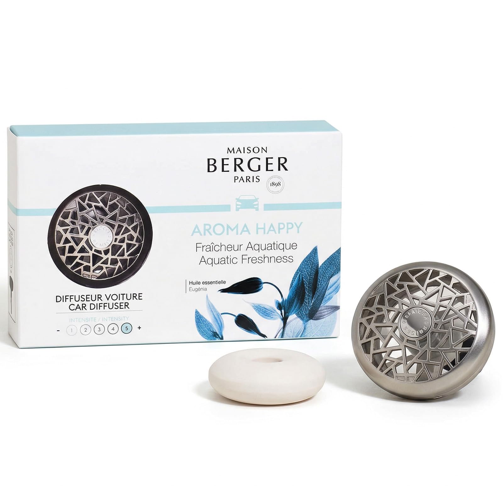 Maison Berger Diffuseur Voiture Aroma Happy, Clip Métal & Recharge Incluse