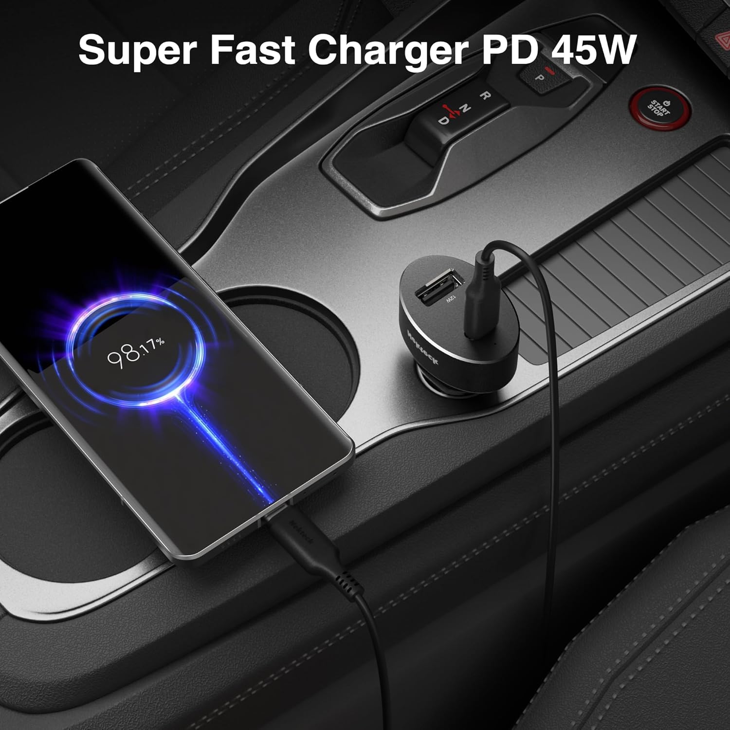 Nekteck USB-C Car Charger, 45W 2-Port USB-C Fast Charger [USB-IF Certified], PD 3.0 & QC 3.0 Output, Compatible with iPhone 17/16 Series, Galaxy S Series, MacBook Pro, and More (3.3ft Cable Included)