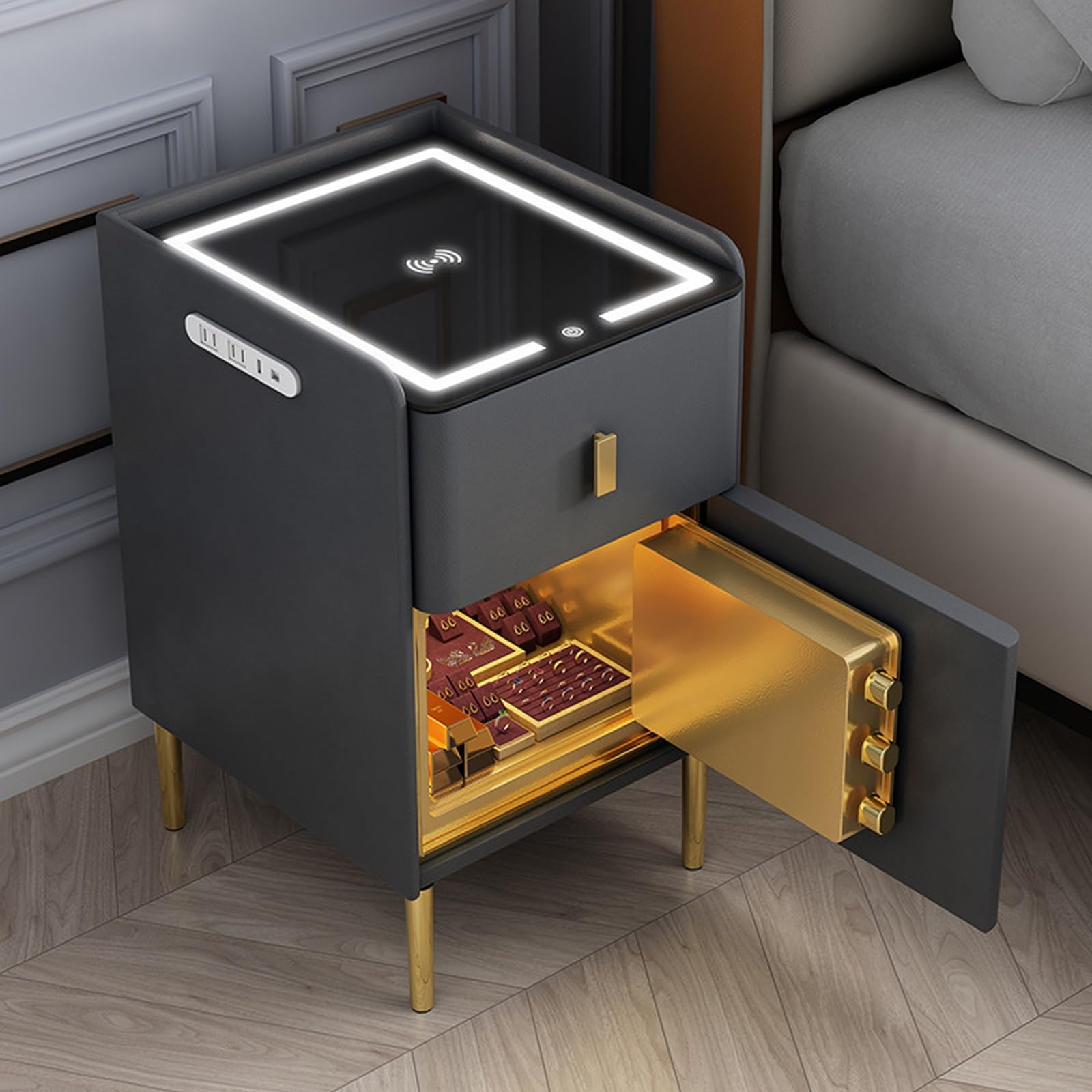 Commode multifonction design épuré avec éclairage LED pour chambre moderne