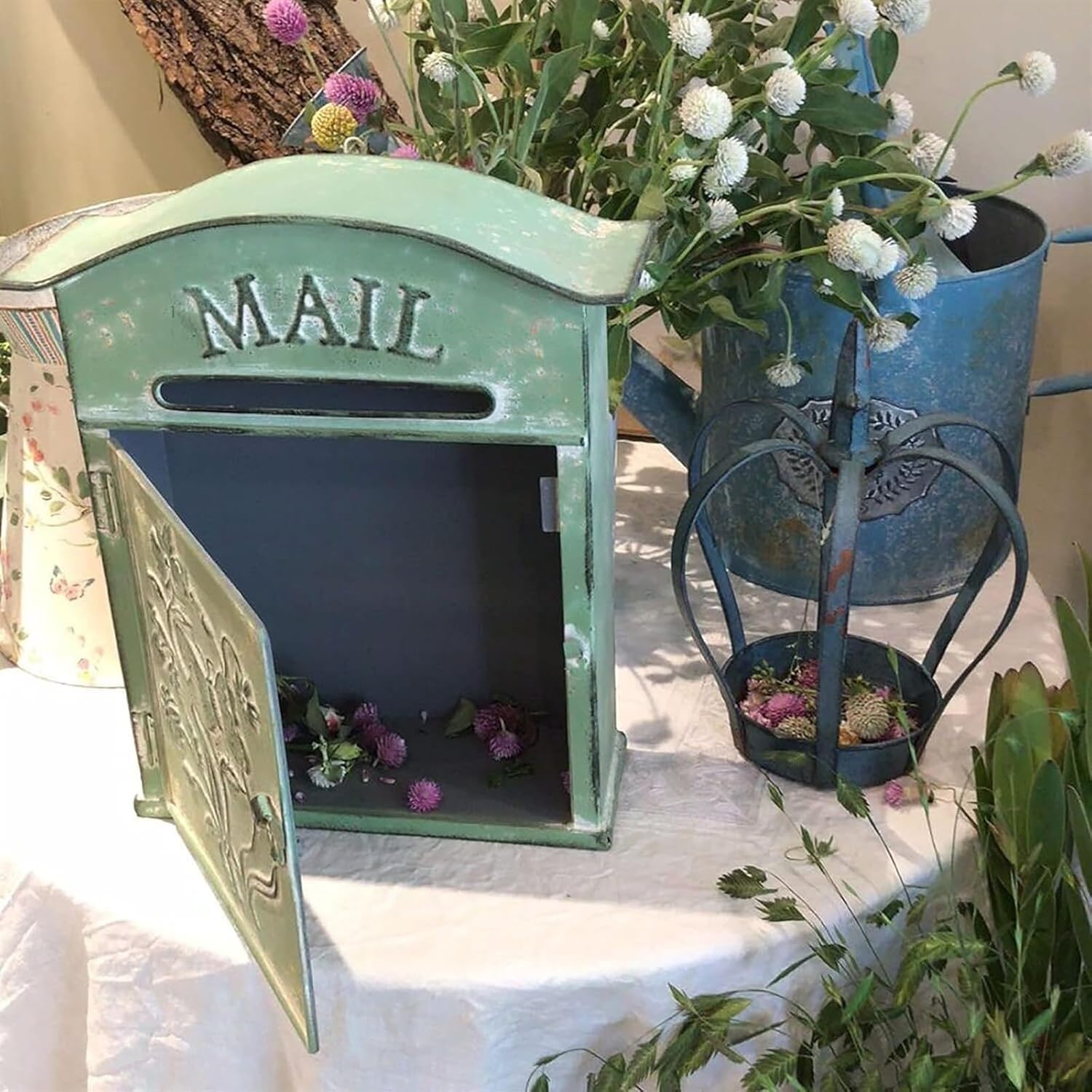メールボックス ポスト ヴィンテージ 壁掛けレターボックス 郵便受け 錬鉄製 ヴィラ メールボックス 家の装飾用 家庭用受け箱