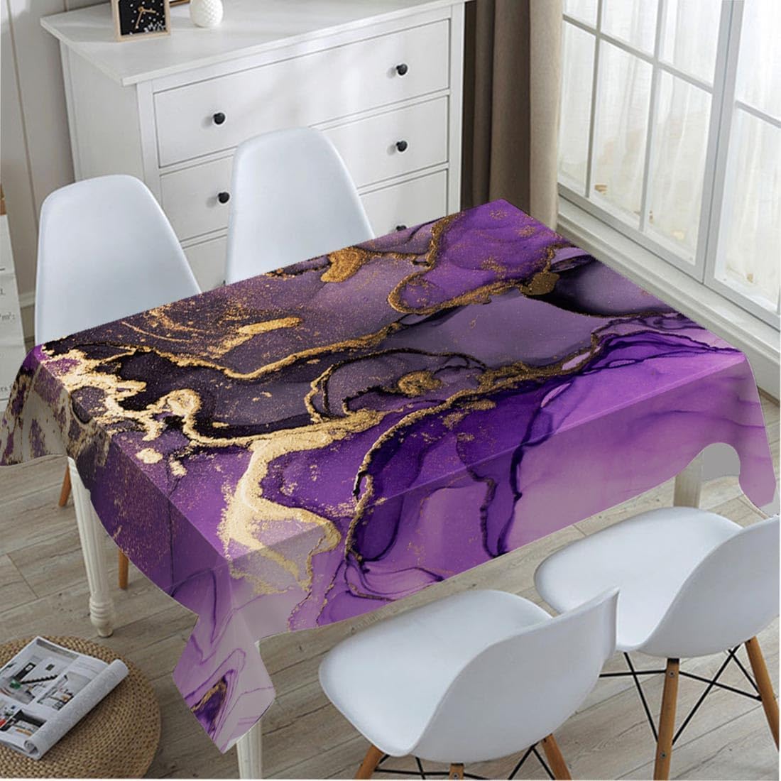 TKS MITLAN Purple Ink Gold Powder Decorative Rectangle Tablecloth Ripple Textures Creative Art Polyester Table Cloths Kitchen Table Cover for Dining BBQ Picnic Coffee Table 60 x 84 Inch 6-8 Seats