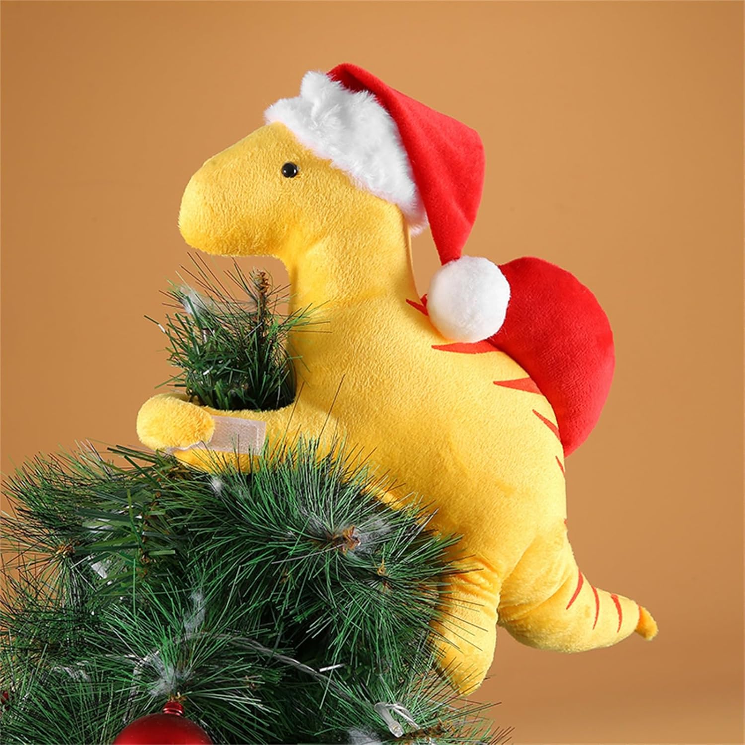 Cute Plush Dinosaur Christmas Tree Topper Stuffed Yellow Dino Christmas