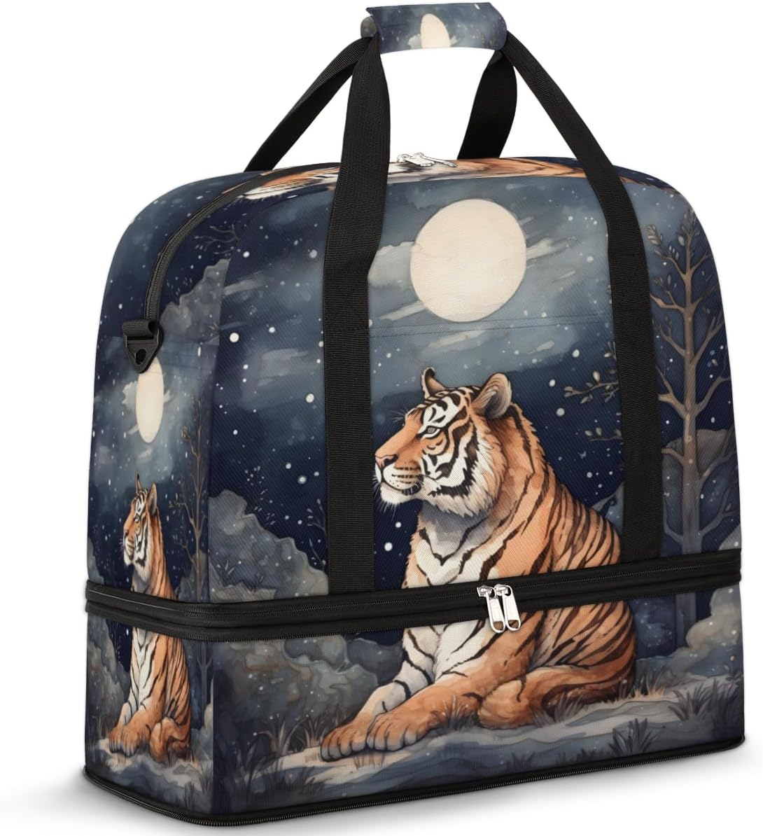 QsirBC Tiger Animals Gym Bag for Women Duffle Tote with Shoes Compartment Men Weekender Duffel for Dance Travel Sports Swimming Overnight
