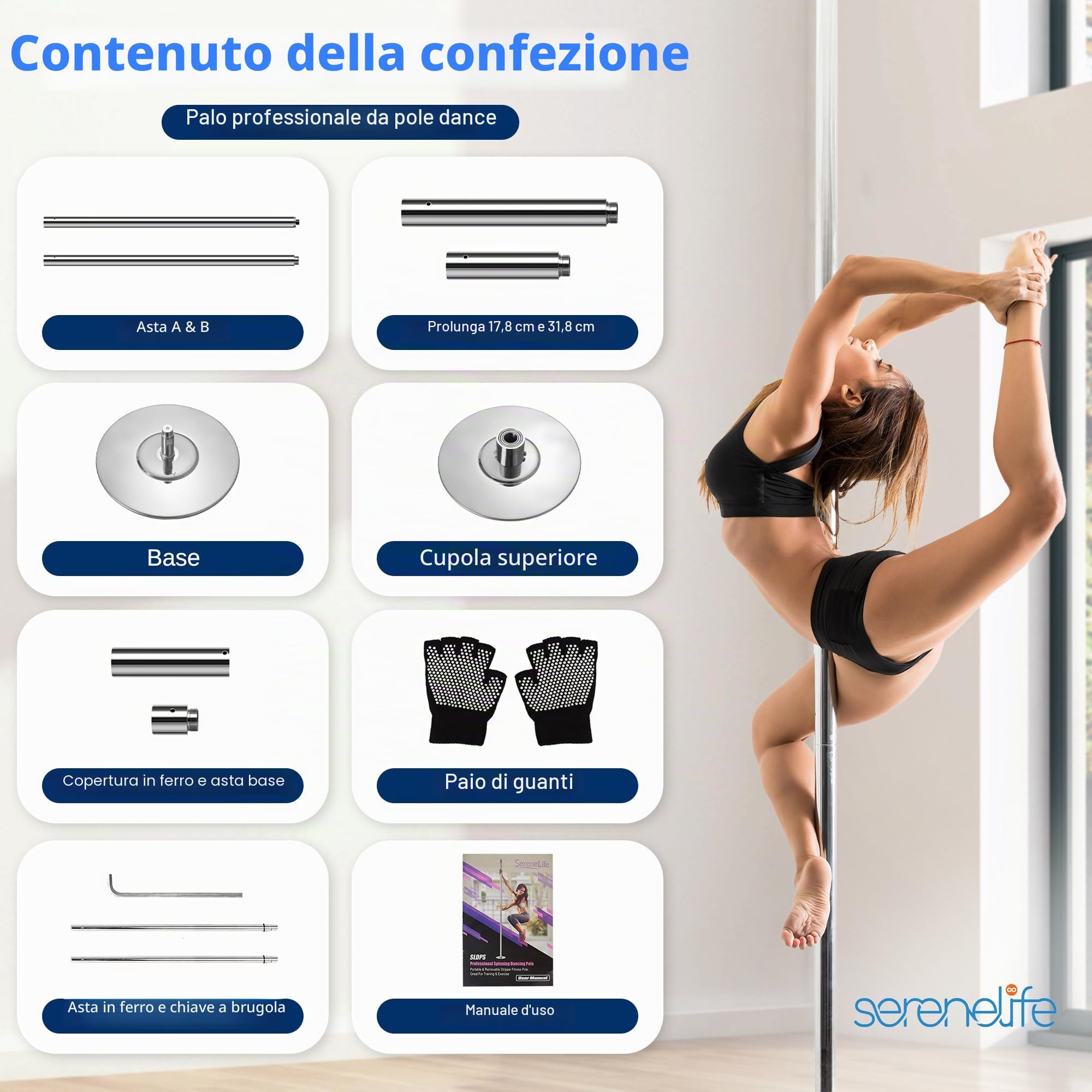 SereneLife Professional Upgrade Spinning Dance Pole - Portable & Removable Stripper Fitness Pole, Adjustable & Smooth Connection,
