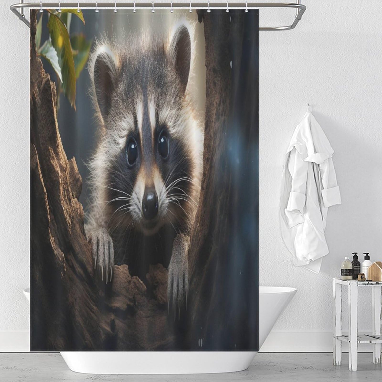 Rideau de douche tissu raton laveur imperméable pour salle de bain